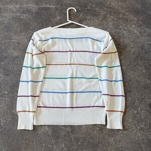 Vintage Jason Maxwell Sweater Womens L White Striped Round Neck Knit